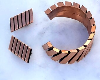 c1950s Renoir Modernist Copper Cuff Bracelet and Clip-On Earring Set