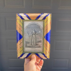 19th Century Portuguese Painted Paper Mache Framed Devotional Print Of St. Brigid