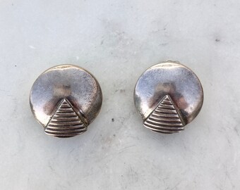 Vintage 1980s Pewter Modernist Circle Triangle Clip-On Earrings