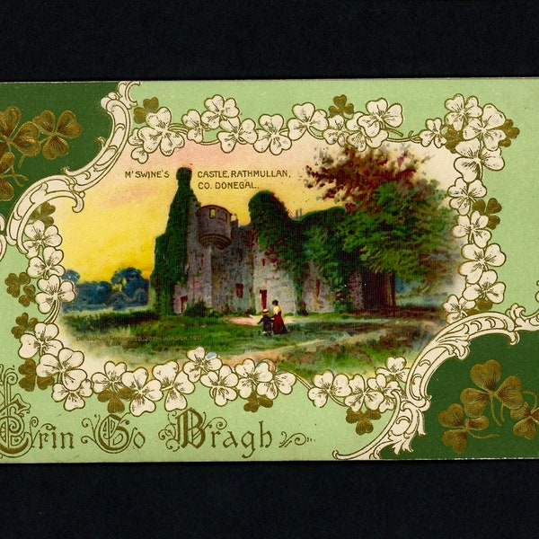 1911 John Winsch St. Patrick's Day Postcard Rathmullen Abbey Erin Go Bragh