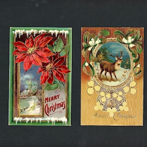 Paar Super Glossy Super Bunt c1910 Weihnachtspostkarten