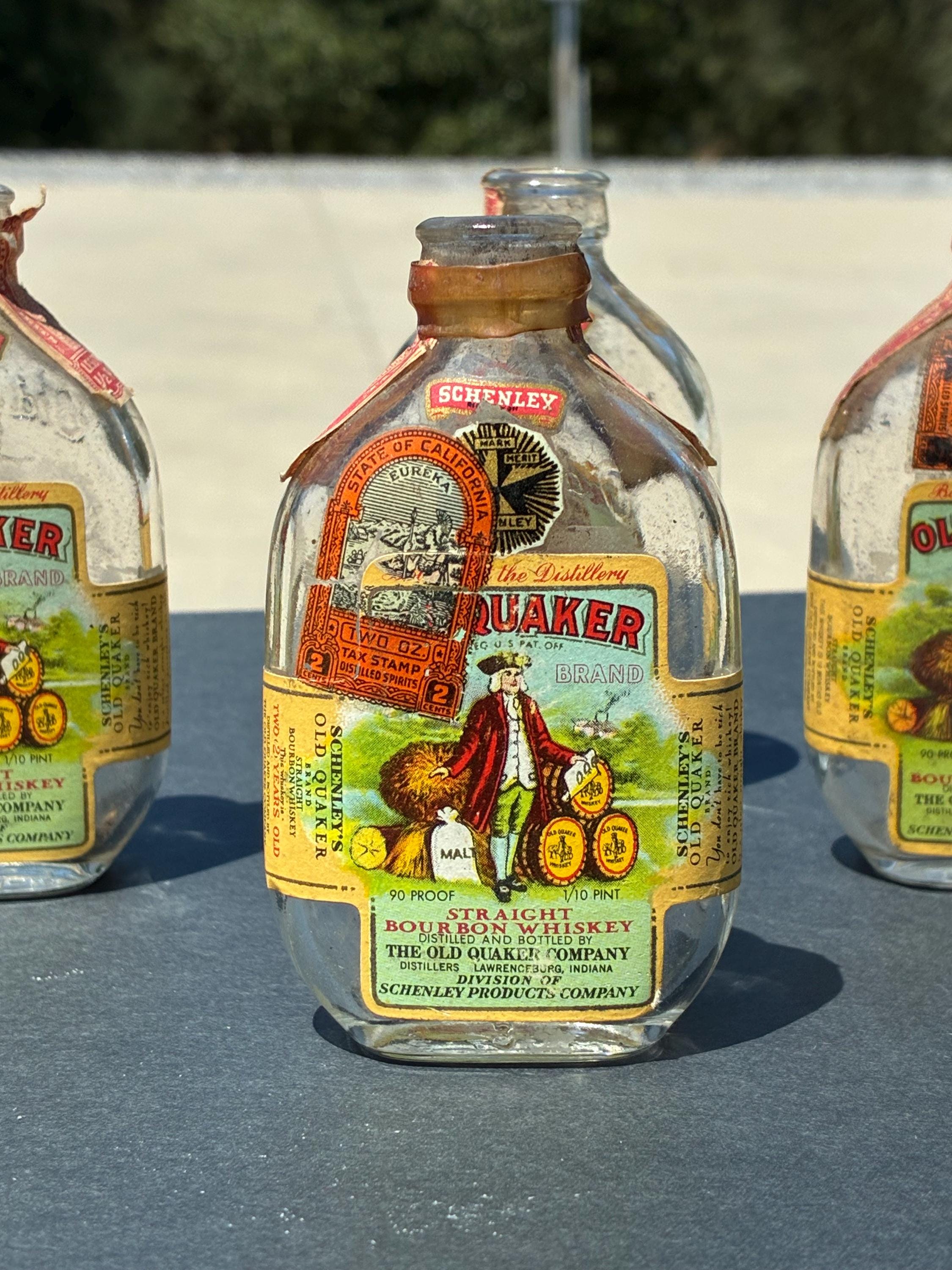 Vintage 1937 Old Quaker Bourbon Whiskey Miniature Bottles