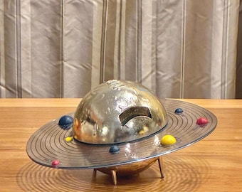 1950s Vacumet Plan-It Solar System Mechanical Bank Space Age Modern Design Toy
