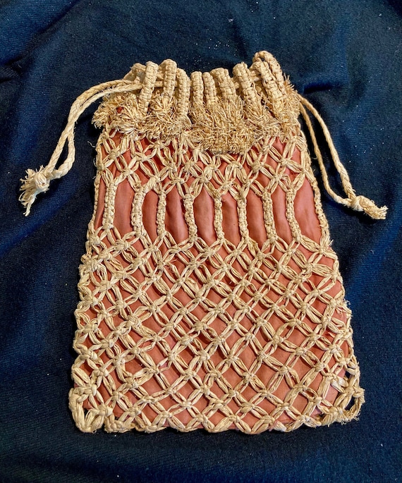 Magnificent Victorian Crocheted Raffia & Silk Draw