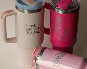 Personalized 40oz Tumbler With Handle Lid and Straw Stainless Steel Engraved Bridesmaid Proposal Corporate Custom Logo