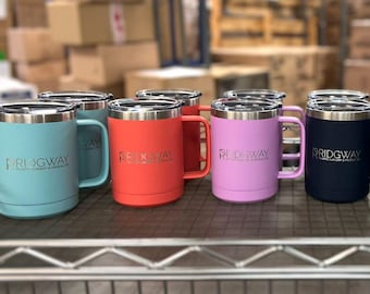 Laser Engraved Personalized Coffee Mugs - Custom Cups with Image, Logo, Text - Insulated Stainless Steel Travel Tumblers with Lid