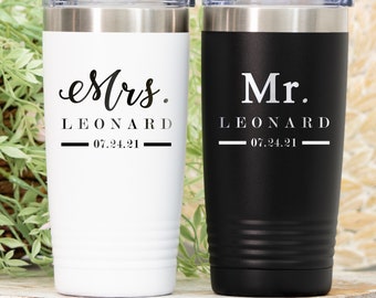 Mr. and Mrs. Tumbler Set, Personalized Bride Groom Name Wedding Gift, Laser Engraved 12oz 20oz 30oz Mug, Wedding Tumbler Set