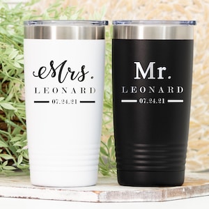Mr. and Mrs. Tumbler Set, Personalized Bride Groom Name Wedding Gift, Laser Engraved 12oz 20oz 30oz Mug, Wedding Tumbler Set