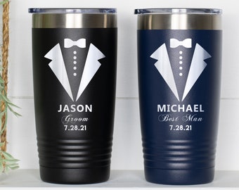 Custom Groomsman Tumbler, Groomsman Gift, Best Man Gift, Officiant, Usher, Wedding Party Favors, 12, 20, 30 oz Insulated Black Tumbler Cup