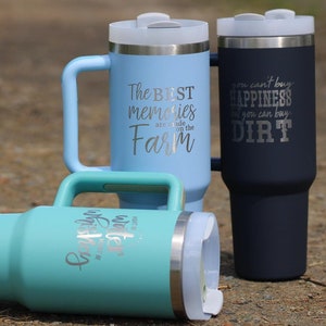 Personalized 40oz Tumbler With Handle Lid and Straw Stainless Steel Engraved Tumbler Gift for Him Personalized Gift Travel Mug, Custom Logo