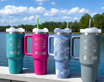 Personalized 40oz Tumbler With Handle Lid and Straw Stainless Steel Engraved Tumbler Gift for Him Personalized Gift Travel Mug, Custom Logo