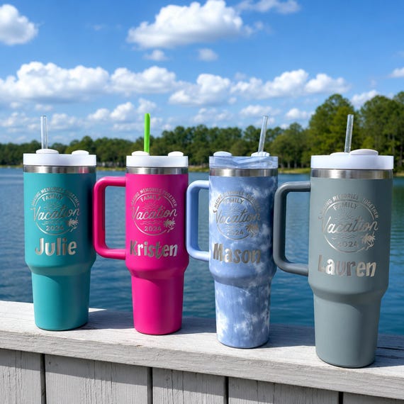 Personalized 40oz Tumbler With Handle Lid and Straw Stainless Steel Engraved Tumbler Gift for Him Personalized Gift Travel Mug, Custom Logo