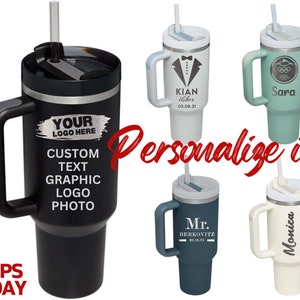Personalized 40oz Tumbler With Handle Lid and Straw Stainless Steel Engraved Tumbler Gift for Him Personalized Gift for Dad Travel Mug L-246
