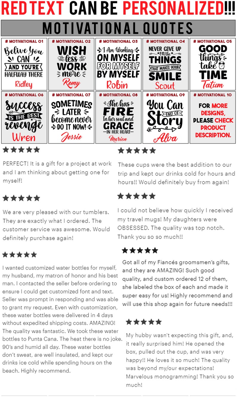 May include: Ten motivational quotes printed on white ceramic mugs with black text and red accents. The mugs are arranged in two rows of five. The quotes include "Believe You Can", "Wish Less Work More", "I Am Working On Myself", "Never Give Up On The Things That Make You Smile", "Good Things Take Time", "Success Is The Best Revenge", "Sometimes Later Become Never Do It Now", "She Has Fire In Her Soul And Grace In Her Heart", "You Can End Of Story", and "For More Designs, Please Check Product Description".