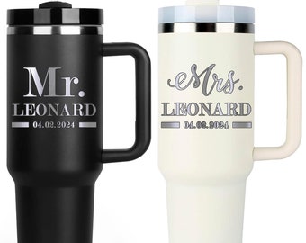 Personalized Mr. & Mrs. Tumbler Set, Laser Engraved Wedding Gift, 40 oz