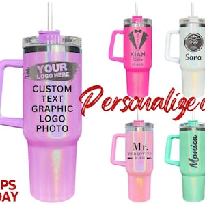 Personalized Shimmer 40oz Tumbler With Handle, Lid Straw, Stainless Steel Engraved Tumbler, Gift for Him, Personalized Gift Travel Colorful.