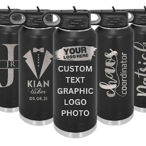 Personalized Water Bottle with Straw, Stainless Steel Engraved Water bottle, Custom Water bottle, Wedding Party Water Bottle. These are 32oz