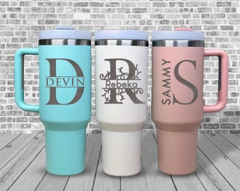 Laser Engraved Personalized Tumbler - 40oz Insulated Cup with Handle