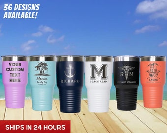 Personalized Travel Tumblers - Insulated 30 oz Custom Tumbler - Custom Name Logo Tumbler