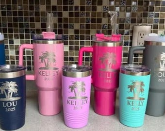 Custom Tumbler, Insulated Coffee Cup, Personalized Tumbler with Lid, Laser Engraved Tumbler, Girls Trip Tumbler, Stainless Steel Travel Mug