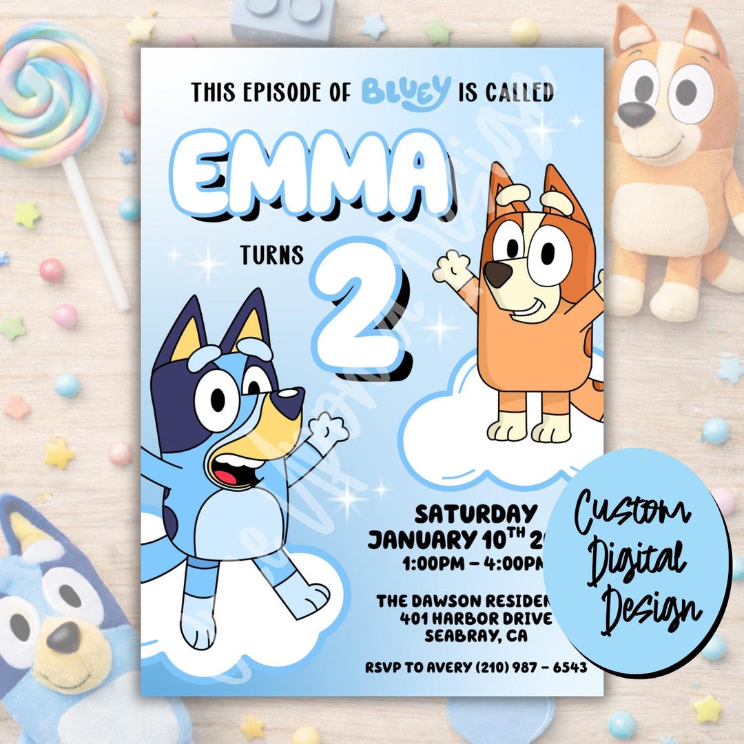 Bluey Birthday Invitation, Custom Digital Design (5x7, Blue) - Etsy
