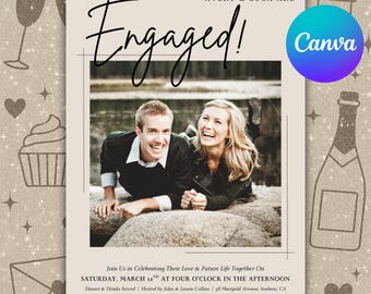 Invitación para fiesta de compromiso, plantilla editable de Canva (5x7)