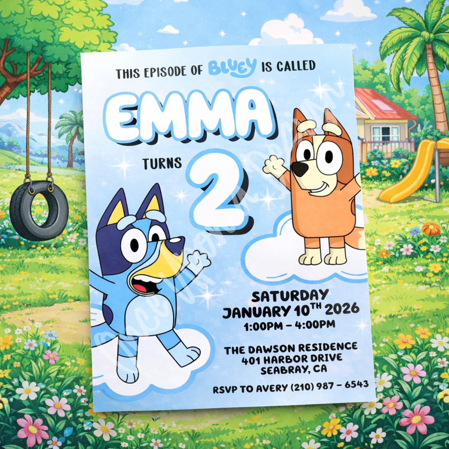 Bluey Birthday Invitation, Custom Digital Design (5x7, Blue) - Etsy