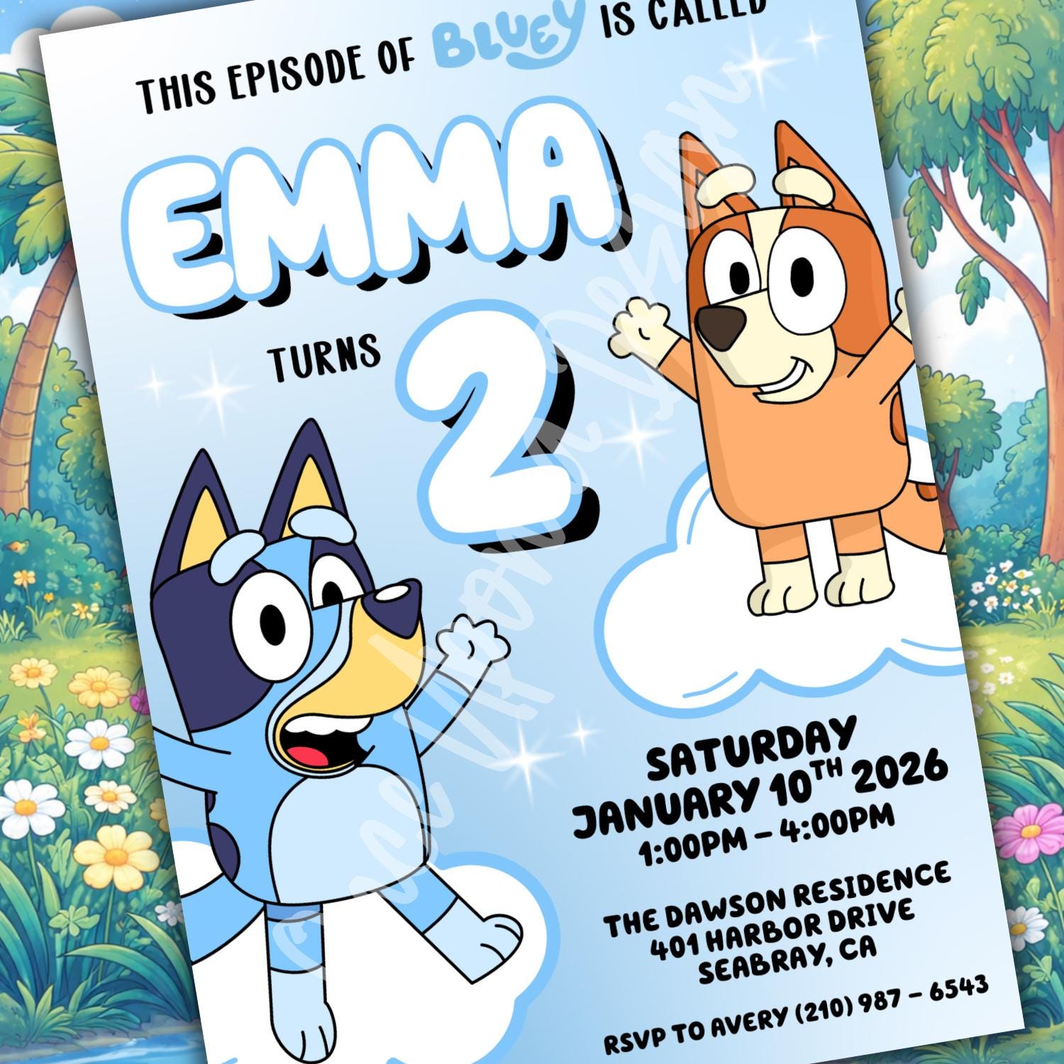 Bluey Birthday Invitation, Custom Digital Design (5x7, Blue) - Etsy