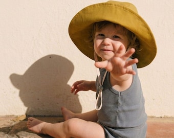 Baby Sun Protection Hat, Wide Brim Linen or Cotton Bonnet with Neck Shade