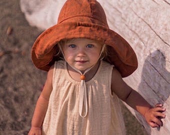 Toddler Sun Hat with Wide Brim, Baby Sun Bonnet in Linen or Organic Cotton with Neck Shade