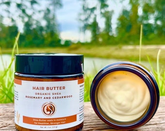 Hair Butter, made with 100% organic shea butter and essential oils, peppermint, rosemary, lavender balm, frizz, hair cream, hair sealant