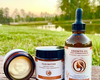 Organic Hair Growth Oil and Butter  |  Root Strengthening  | Thinning, Hair Loss, Alopecia |  Plus 100 tips for hair loss | Adorani Organics