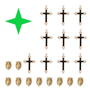 Rosary kit = Cross and rosary center in gold and dark green, cross 48x30x3 mm, Rosary center 23 x 14 mm, Hole 1 mm