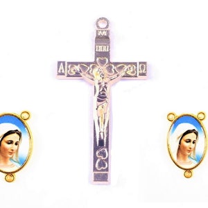 1 Kit Rosary =Cross + Center Virgin Rosary Double Side 24 x 16 mm Crucifix 43 x 23 mm ,Zinc Alloy Gold Color