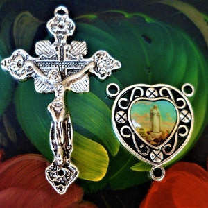 Rosary Kit = Our Lady of Fatima Double-Sided Rosary Center 24 x 23 mm, Tibetan Style Crucifix Cross 47 x 25 mm