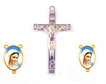 1 Kit Rosary =Cross + Center Virgin Rosary Double Side 24 x 16 mm Crucifix 43 x 23 mm ,Zinc Alloy Gold Color