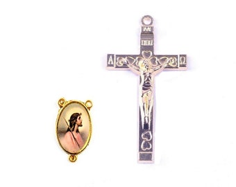 1 Kit Rosary =Cross + Center Rosary Jesus Double Side 24 x 16 mm Crucifix 43 x 23 mm ,Zinc Alloy Gold Color