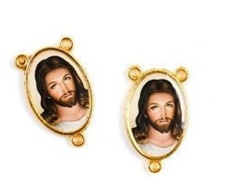 1 Center Rosary Rosary Jesus Double Face 24 x 14 mm ,Golden Metal Laiton Photo Resin