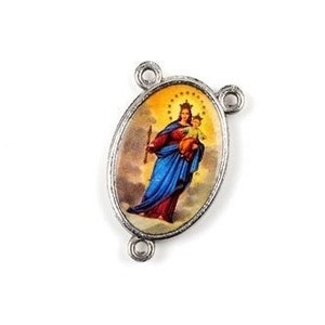 Blessed Virgin Mary With Child Jesus =1 Center Rosary Double-Sided 23 x 14 mm , Zinc Alloy Photo Resin