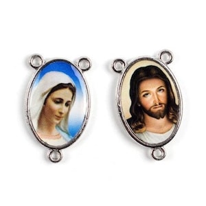 1 Rosary Center Double-Sided Rosary Virgin Medugorge -Jesus 23 x 14 mm, Links 1.5 mm Thickness 3 mm