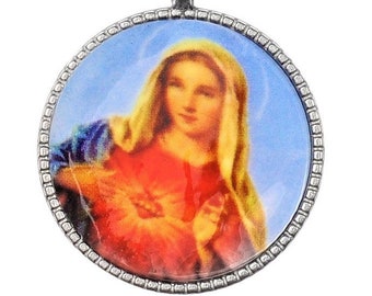 Vierge Coeur de Marie Médaille Pendentif 34 x 30 mm Trou 2 mm