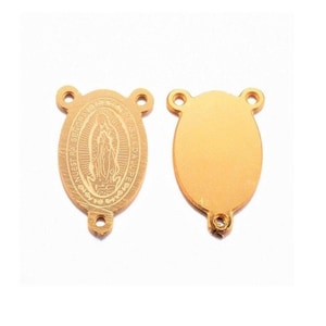 x1 Virgin of Guadalupe 14 x 9 x 0.8 mm, Links Hole 0.8 mm Central Piece Rosary Oval Rosary in Stainless Steel, Gold Color