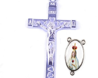 1 Chapelet Kit - Cross - Virgin of Fatima Rosary Centre, Double Face 24 x 16 mm Crucifix 43 x 23 mm ,Link 2 mm , Zinc Alloy