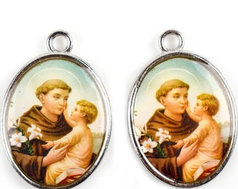 1 Saint Anthony Medal Double Sided Pendant 29 x 20 mm ,Hole 3 mm