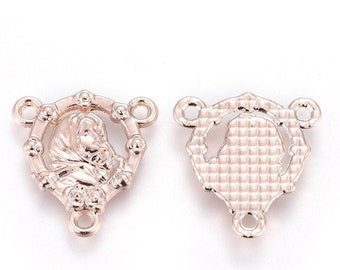 Virgin Mary = Center Rosary Rose Gold 19 x 17.5 x 1.5 mm Plated ,Connector Links 1.5 mm ,Central Piece Rosary