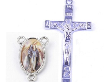1 Rosary Kit = Cross + Rosary Center Miraculous Virgin Double Sided 24 x 16 mm Crucifix 43 x 23 mm, Link 2 mm, Zinc alloy