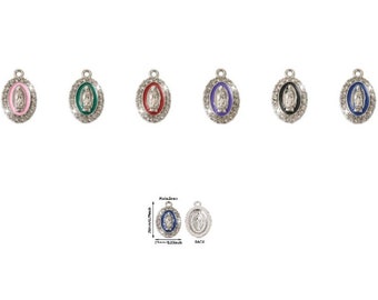 x1 Pendants with rhinestones Virgin of Guadalupe several colors to choose from, With rhinestones and silver-colored alloy