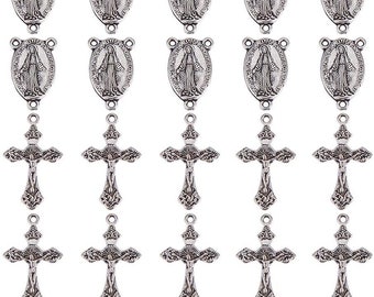 Rosary Sets = Lot 1 Cross + 1 Miraculous Virgin Rosary Center, Cross 33.5 x 20.5 mm, Rosary Center 23 x 14.5 mm, Links 1 mm