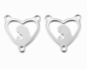 x1 = Virgin 16.5 x 15 x 1 mm, Links Hole 1.2 mm, Central Piece Rosary Heart Shape in 304 Stainless Steel, Gold Color