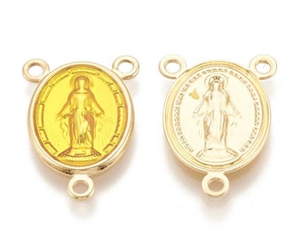 Virgin Mary 16.5 x 12 x 1 mm, Hole 1 mm, Gold Plated Alloy Rosary Center